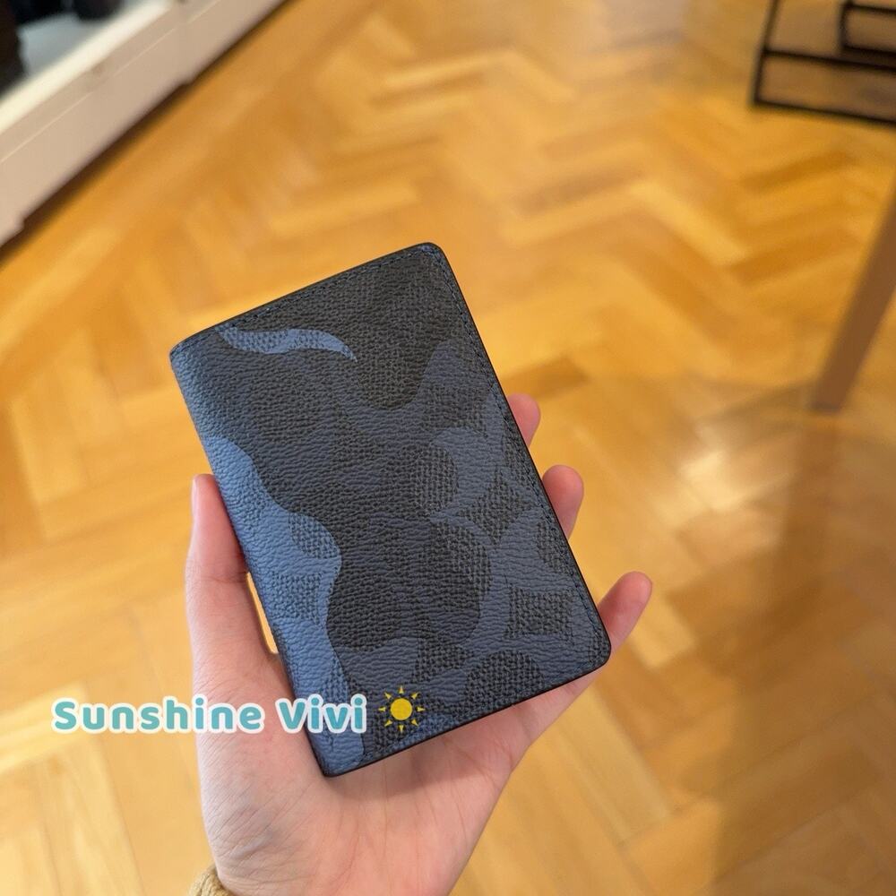 NWT Coach ID Wallet Slim Card Case CW216 Signature Canvas Camo Blue